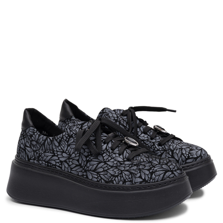 Maciejka Damskie Skórzane Sneakersy Na Platformie Czarno-Niebieskie 6191W-18/00-8