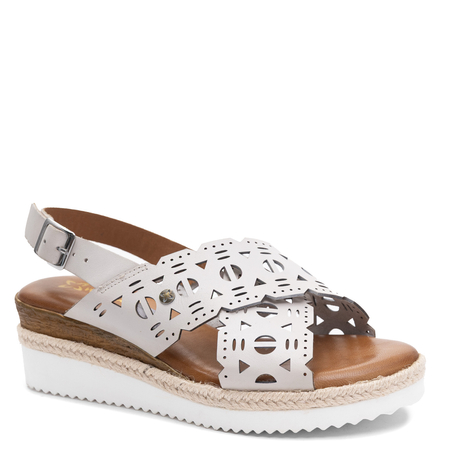 Maciejka Leather Laser-Cut Sandals Wedge Beige P7502-04/00-0