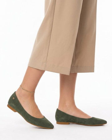Maciejka Leather Ballet Flats Almond Toe Flat Heel Olive 04100-45/00-8