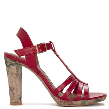 Maciejka Leather Floral Block Heel Sandals Red 06082-08-00-1