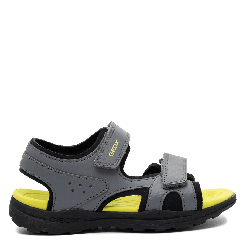 Geox Boys’ Sandals With Hook-and-Loop Straps Grey-Lime J455XC-C1267