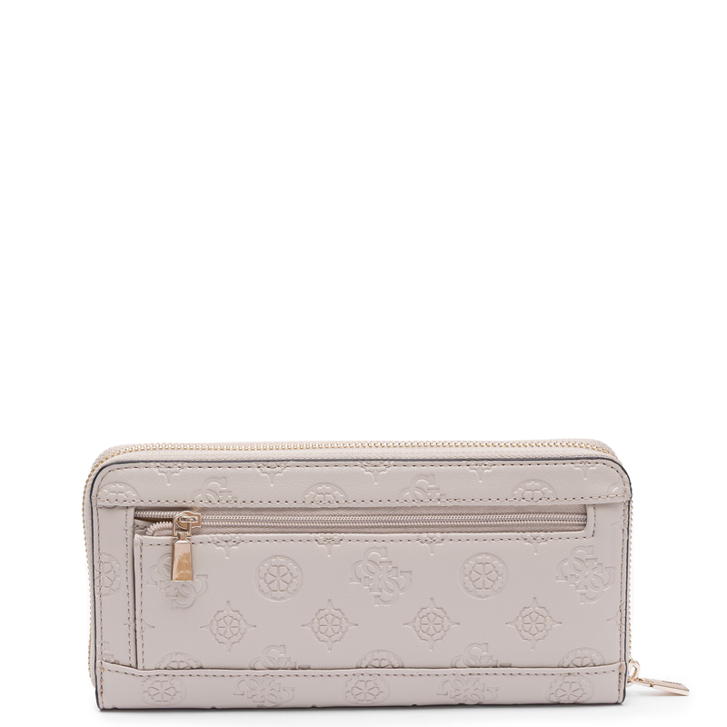 Guess Elegancki Zapinany Na Zamek Portfel Damski Z Paskiem Beżowy SWPD2225146-BONE
