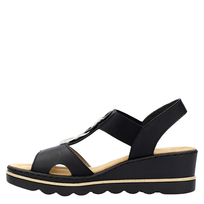 Treść wiadomości Gemini Rieker Wedge T-Strap Decorative Chain Comfort Sandals Black 67498-00