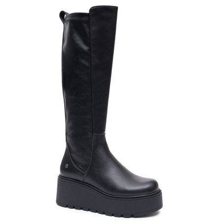 Maciejka Leather Wedge Sock Knee-High Boots Black A7887-01/00-7