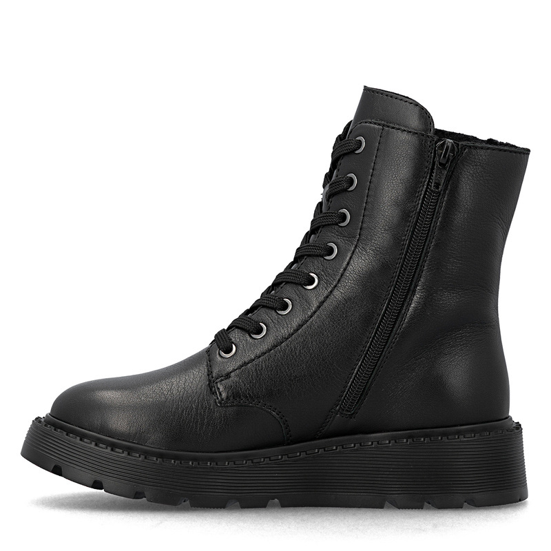 Rieker Leather Lace-Up Ankle Boots Platform Side-Zip Black 70408-00-BLACK
