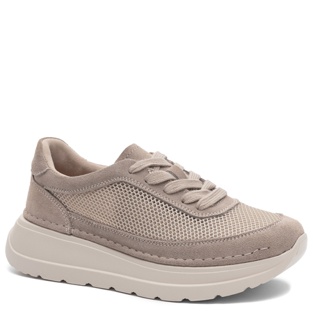 Sokolski Skórzane Materiałowe Półbuty Sneakersy na Platformie Beżowe TS-W26-241-BEIGE