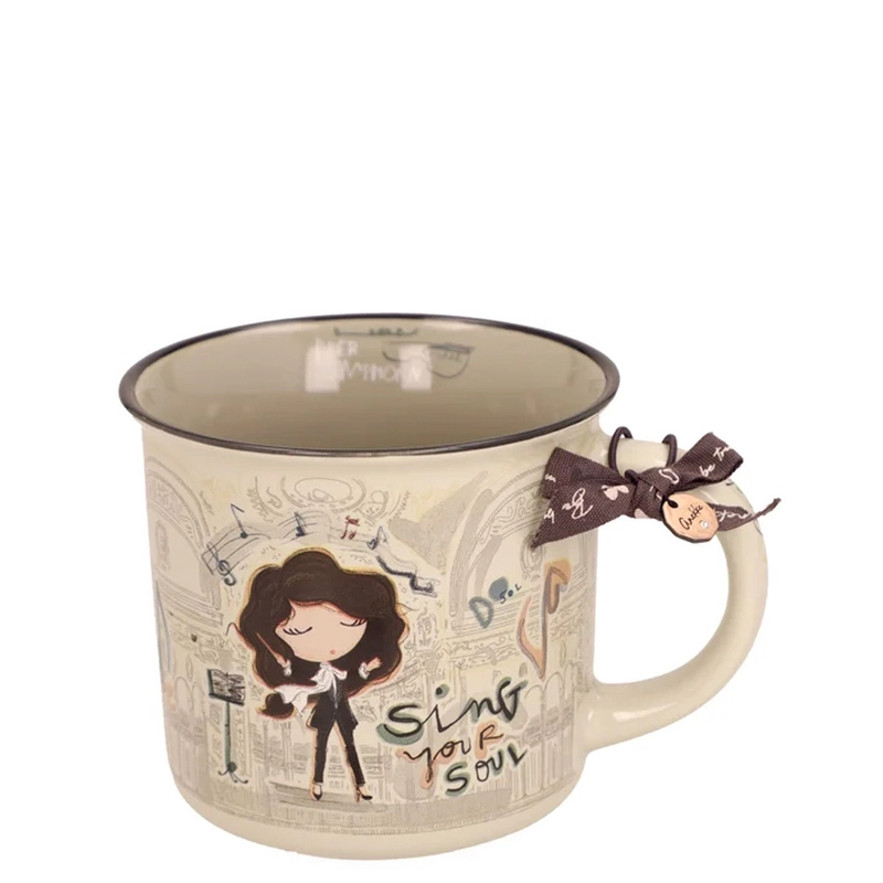Anekke Ilustrowany Kubek Porcelanowy z Kokardką i Zawieszką Wielokolorowy 43485-103