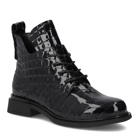 Filippo Patent Leather Lace-Up Ankle Boots Croc-Embossed Black DBT7239-25-BK