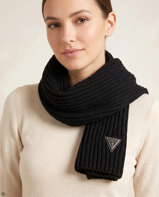 Guess Ribbed Classic Winter Scarf Black AW5624VIS03-BLA