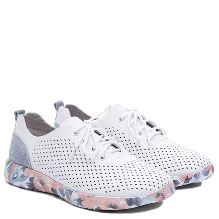 Artiker Skórzane Sneakersy Ażurowe Kolorowa Podeszwa Białe 58C0586
