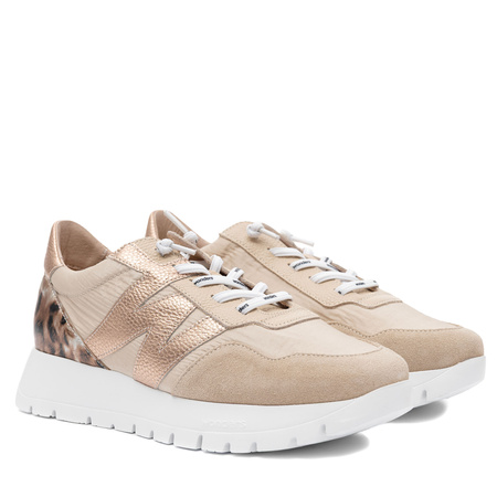 Wonders Skórzane Sneakersy Damskie na Platformie Półbuty Beżowo-Złote A-24100-BEIG-RAME