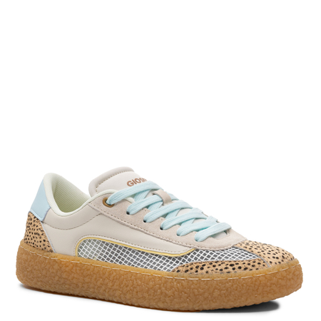 Gioseppo Skórzane Sneakersy Damskie z Siateczką i Gumową Platformą Beżowo-Błękitne 78727-COZAD-BEIGE