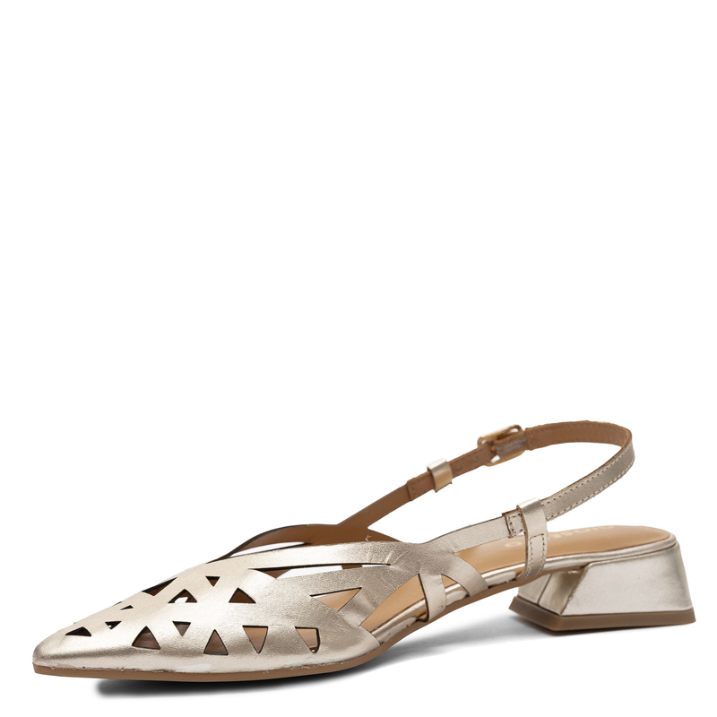 Gioseppo Skórzane Ażurowe Czółenka Slingback na Niskim Obcasie Złoty 79209-PLATINUM