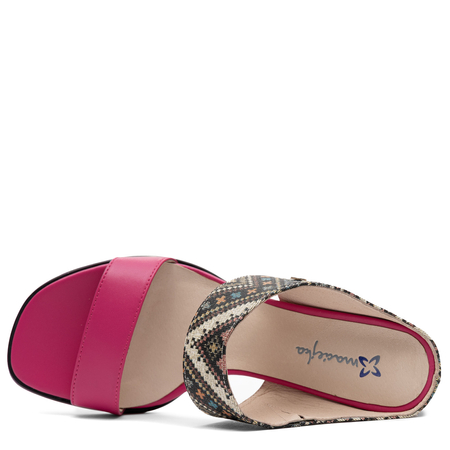 Maciejka Leather Heeled Mules Ethnic Strap Pink K7522-15/00-1