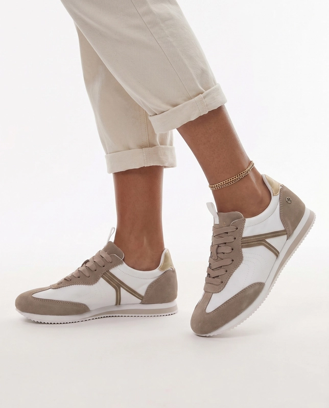 Maciejka Skórzane Sznurowane Sneakersy Biało-Beżowe M7355-04/00-7 HTML