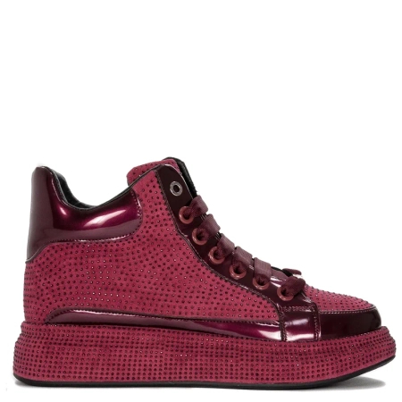 GOE Sneakersy damskie Bordowe z Kryształkami