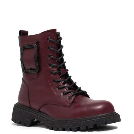 Sokolski Insulated Leather Combat Boots Chunky Platform Burgundy TS-Z25-297-BURGND