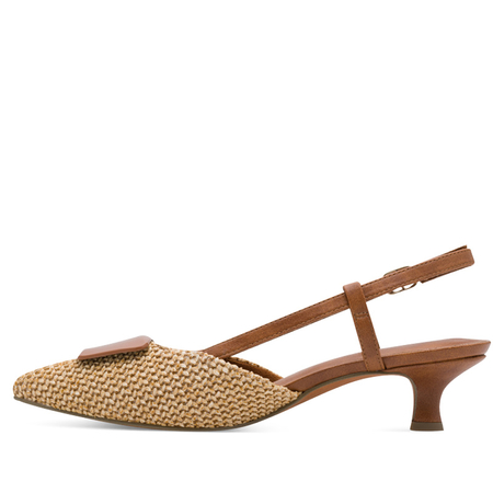 Marco Tozzi Woven Slingback Pumps Low Heel Shoes Pointed Toe Beige-Brown 2-29503-44392CCOM