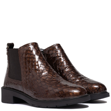 Maciejka Patent Leather Ankle Boots Flat Brown P7219-02/00-7