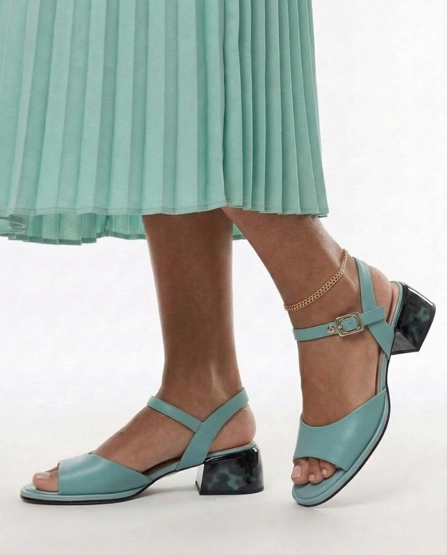 Maciejka Leather Block-Heel Open-Back Sandals Turquoise K7523-36/00-1