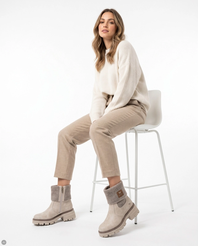 Mustang Insulated Comfortable Women's Ankle Boots Block Heel Beige 36M0132004