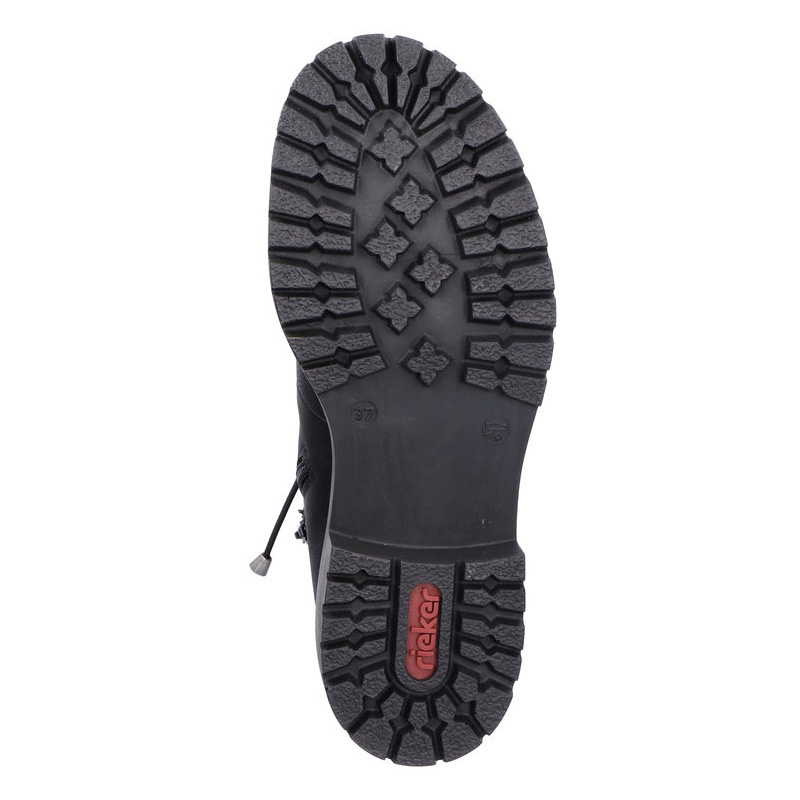 Rieker Ocieplane Trzewiki Damskie Sznurowane Z Zamkiem Czarne 72653-00-BLACK