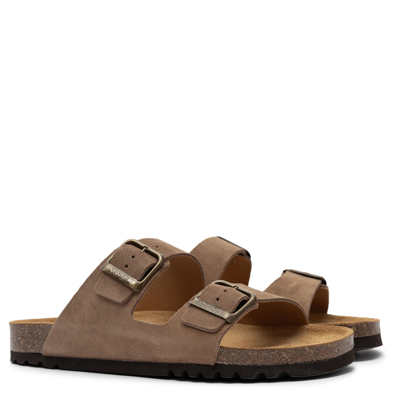 Scholl Leather Adjustable Men's Slide Sandals Double Buckles Brown F32579-1062