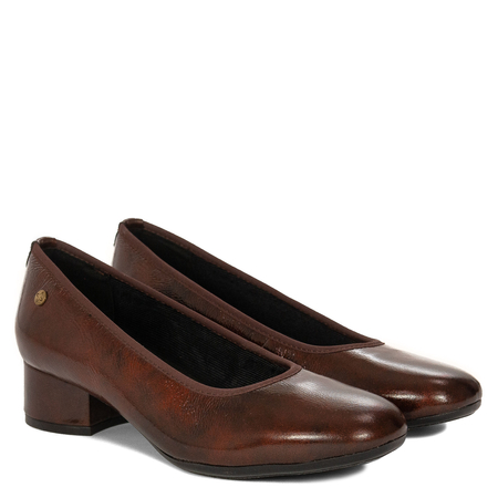 Maciejka Leather Comfortable Pumps Low Block Heel Bordeaux P7224-23/00-7