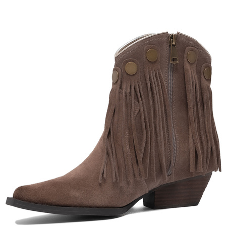 Artiker Fringe Cowboy Ankle Boots Pointed-Toe Brown 57C01136
