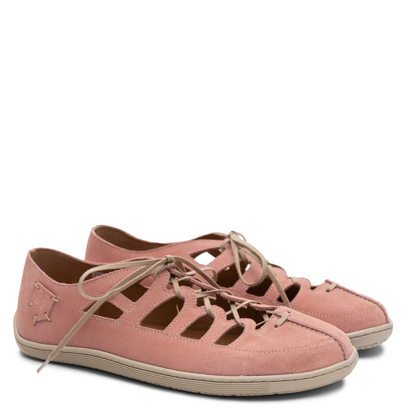 Maciejka Pink Leather Lace-up Openwork Flat Shoes 06835-33/00-1