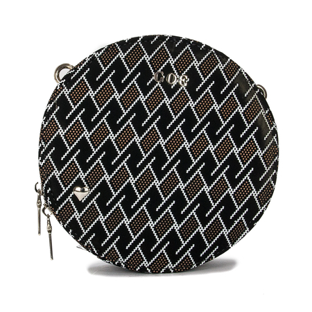 GOE Women's small round messenger bag Black Black + pattern