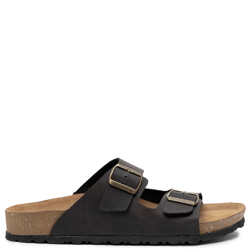 Inblu Men's Adjustable Buckle Slides Comfort Footbed Sandals Brown NU000012-BROWN