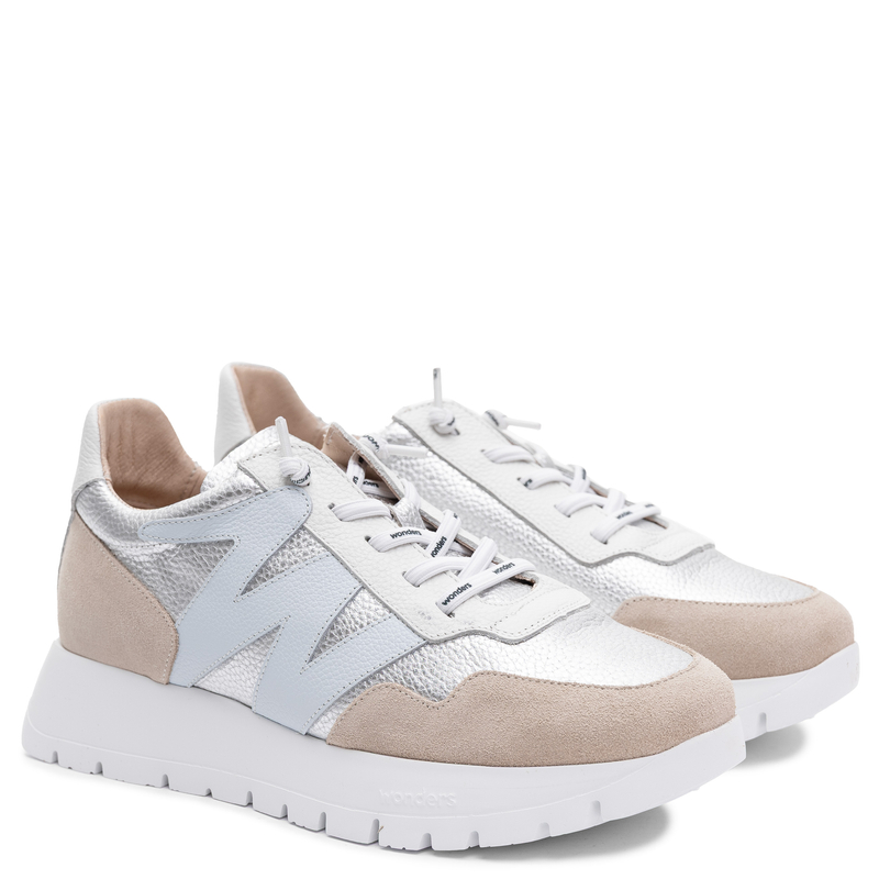 Wonders Skórzane Sneakersy na Platformie Wielokolorowe A-24101-BEIGE
