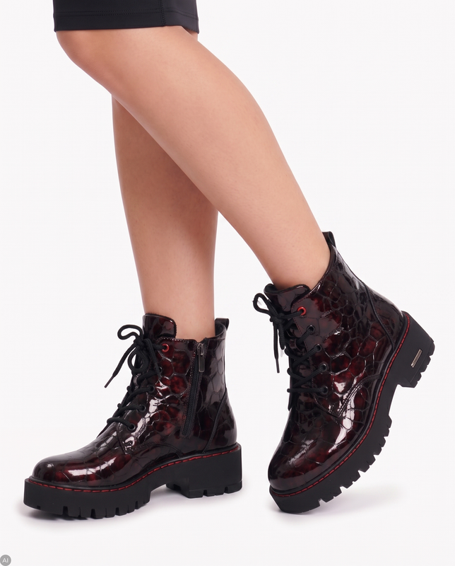 Artiker boots, leather, insulated, black and burgundy