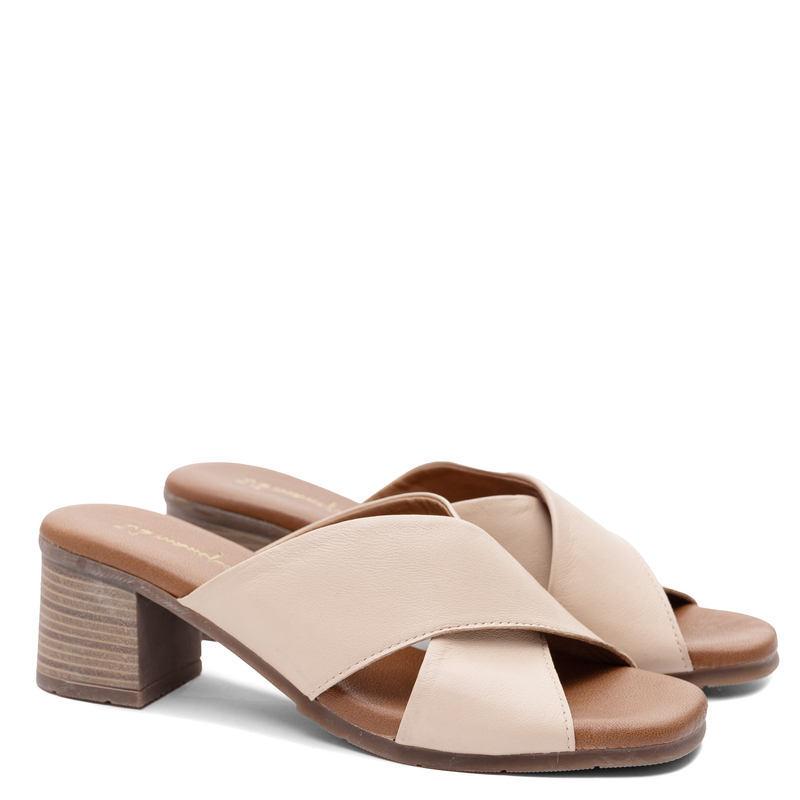 Maciejka Leather Criss-Cross Heeled Mules Elegant Beige E7390-04/00-1