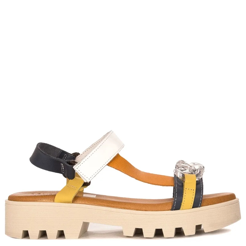 Maciejka Navy+White leather velcro women's sandals