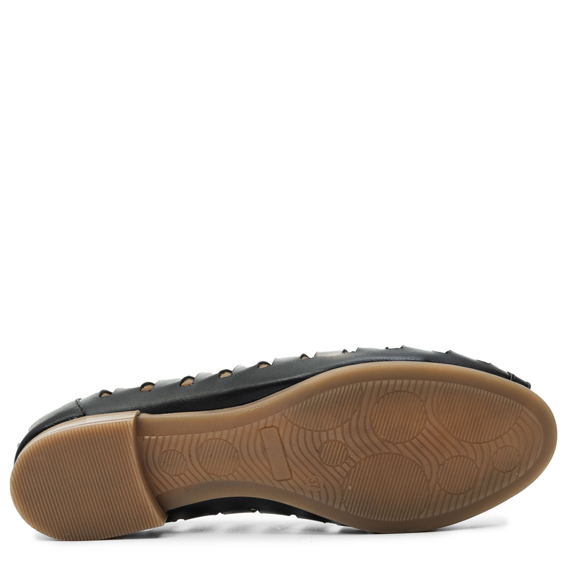 Maciejka Skórzane Ażurowe Baleriny Peep Toe Czarne P7540-01/00-1