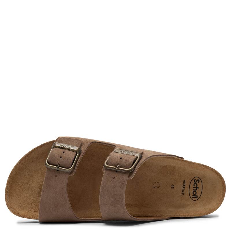 Scholl Leather Adjustable Men's Slide Sandals Double Buckles Brown F32579-1062