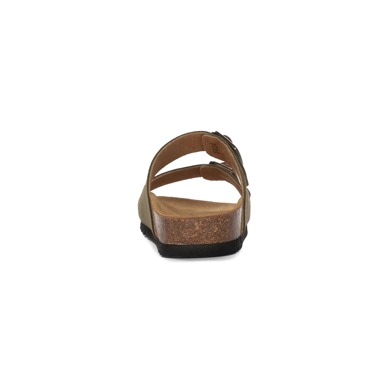 Scholl Skórzane Klapki z Dwoma Klamrami Damskie Anatomiczna Podeszwa Khaki F32165-1147
