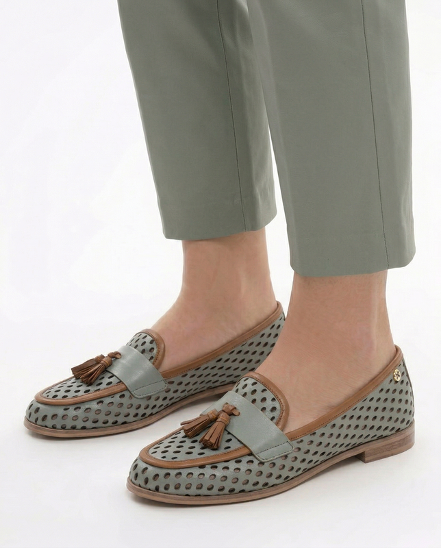 Maciejka Leather Openwork Flat Shoes Olive HJ760-24/00-1