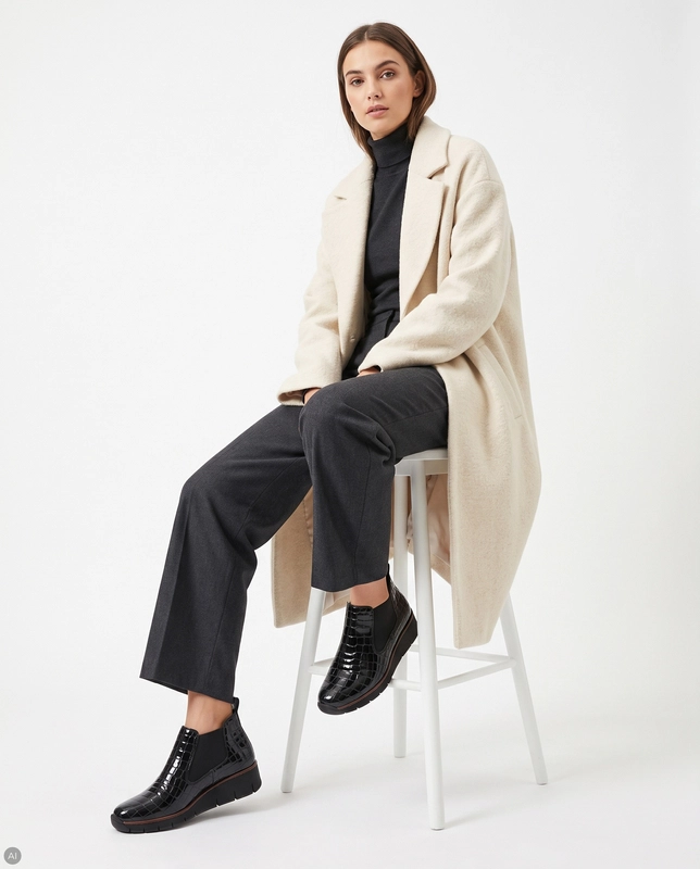 Rieker Lakierowane Skórzane Na Koturnie Półbuty Wsuwane Croco Czarne 53794-01-BLK