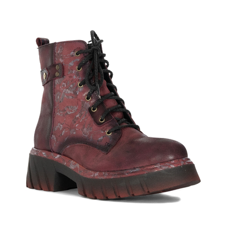 Maciejka Leather Women's Boots With Decorative Pattern Burgundy 07071-23/00-8