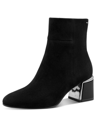 Tamaris Leather Suede Women’s Ankle Boots Block Heel 6 Cm Side Zip Black 1-25341-45-004