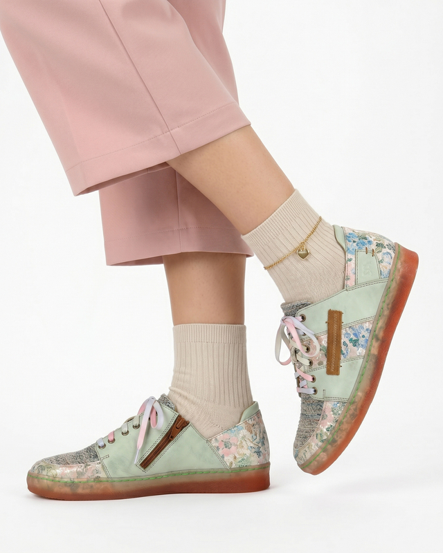 Maciejka Skórzane Sneakersy w Kwiaty Zielone 06791-09-00-1
