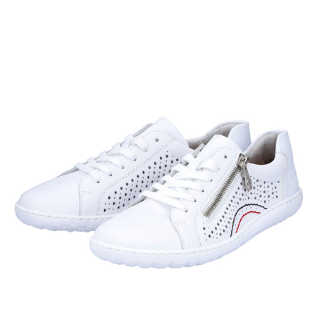 Rieker Leather Perforated Women’s Sneakers With Side Zipper White 52824-80