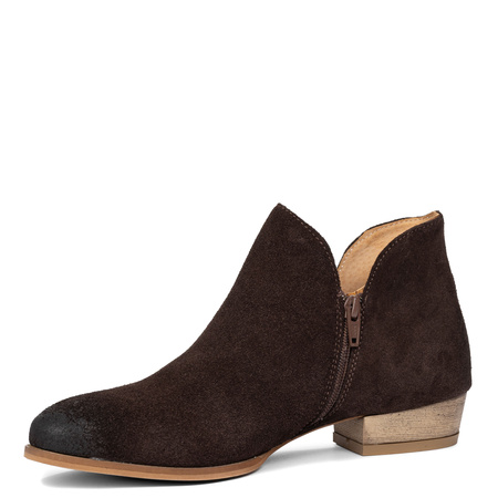 Maciejka Asymmetric Suede Ankle Boots Low Heel Chocolate Brown 04091-79/00-5