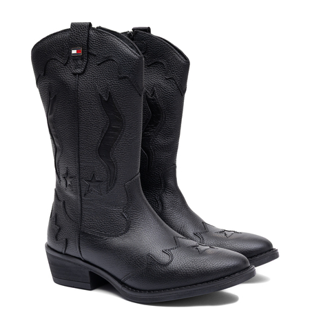 Tommy Hilfiger Leather Western Ankle Boots Women's Black T3A6-35193-BLK