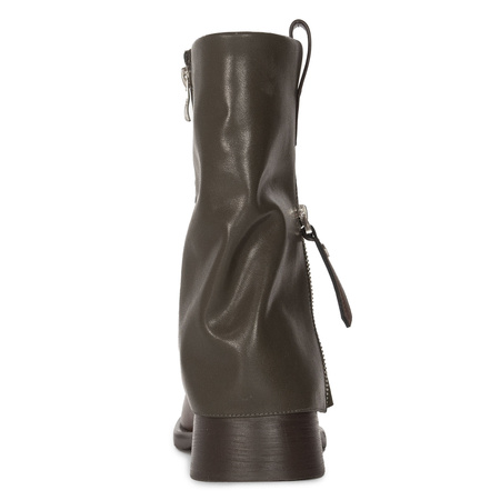 Maciejka Damskie Skórzane Botki Z Nakładaną Cholewką Niski Obcas 4 cm Zielono-Brązowe K7213-09/00-8