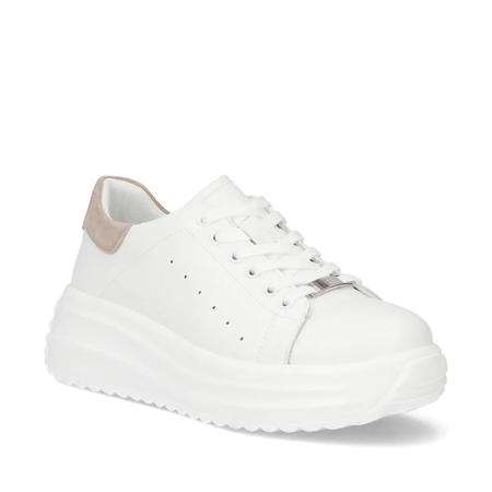 Filippo Skórzane Sneakersy na Platformie Półbuty Ultralekkie Biało-Beżowe DP6739-26-WH-BE