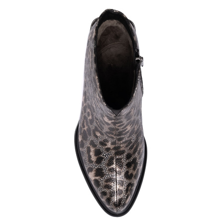 S.Barski Leather Ankle Boots Leopard Print Block Heel Black-Gold CR52-622-BLK-GOLD